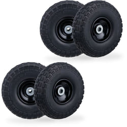 Ruota per Carriola 4.10/3.50-4', Set da 4 Gomme Piene Antiforatura, Cerchi in Acciaio, Fino a 150 kg, Nero - Relaxdays
