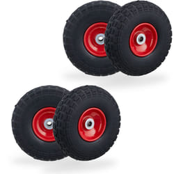Ruota per Carriola 4.10/3.50-4', Set 4 Gomme Piene Antiforatura, Cerchi in Acciaio, Fino a 150 kg, Nero Rosso - Relaxdays