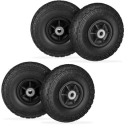 Ruota per Carriola 4.10/3.50-4', Set 4 Gomme Piene Antiforatura, Cerchi in Plastica, Fino a 150 kg, Nero - Relaxdays