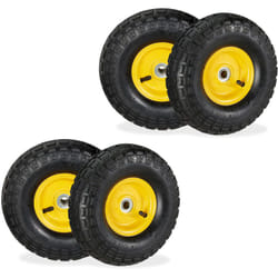 Relaxdays - Ruota per Carriola 3.50-4, Set 4 Gomme con Camera d'Aria, Cerchione in Acciaio, Ruotino Scorta, Nero Giallo