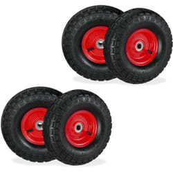 Relaxdays - Ruota per Carriola 3.50-4, Set 4 Gomme con Camera d'Aria, Cerchione in Acciaio, Ruotino Scorta, Nero Rosso