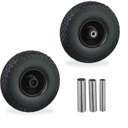 Ruota per Carriola 3.00-4, Set 2 Gomme Piene Antiforatura, Cerchi in Acciaio, 3 Adattatori per Asse, Nero - Relaxdays