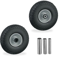Ruota per Carriola 3.00-4, Set 2 Gomme Piene Antiforatura Cerchi in Acciaio 3 Adattatori per Asse, Nero Grigio - Relaxdays
