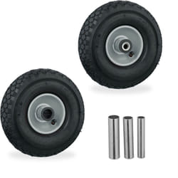 Relaxdays - Ruota per Carriola 3.00-4, Set 2 Gomme con Camera d'Aria, Cerchione in Acciaio, Ruotino Scorta, Nero Grigio