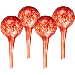 Relaxdays - Sfere per Irrigazione, HxD: 15x6 cm, Set 4 Irrigatori Automatici per Piante e Fiori in Vacanza, Vetro, Rosso