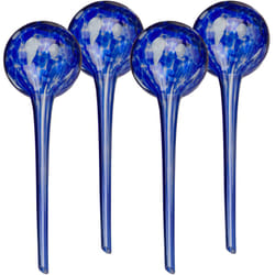 Relaxdays Sfere per Irrigazione, HxD: 30x9 cm, Set da 4 Irrigatori Automatici per Piante e Fiori in Vacanza, Vetro, Blu