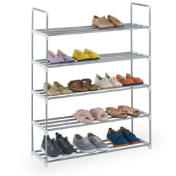 Scarpiera con 5 Ripiani, fino a 20 Paia di Scarpe, ad Incastro, Portascarpe, 114,5x90x31 cm, Argentato Bianco - Relaxdays