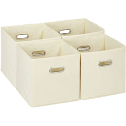 Relaxdays - Scatola Portaoggetti, Set 4 Box Cubo da Scaffale hlp 30 x 30 x 30 cm, Portagiochi Pieghevole in Stoffa, Beige