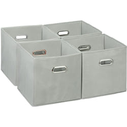 Relaxdays - Scatola Portaoggetti, Set 4 Box Cubo da Scaffale hlp 30 x 30 x 30 cm, Portagiochi Pieghevole in Stoffa, Grigio