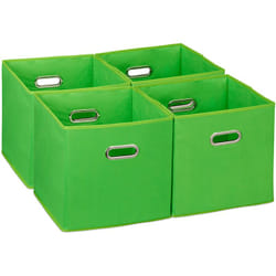 Relaxdays - Scatola Portaoggetti, Set 4 Box Cubo da Scaffale hlp 30 x 30 x 30 cm, Portagiochi Pieghevole in Stoffa, Verde
