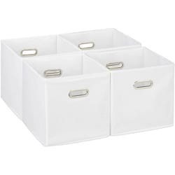 Relaxdays - Scatola Portaoggetti, Set 4 Box Cubo da Scaffale hlp 30 x 30 x 30 cm, Portagiochi Pieghevole in Stoffa, Bianco