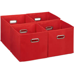 Relaxdays - Scatola Portaoggetti, Set 4 Box Cubo da Scaffale hlp 30 x 30 x 30 cm, Portagiochi Pieghevole in Stoffa, Rosso