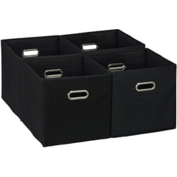 Relaxdays - Scatola Portaoggetti, Set 4 Box a Cubo da Scaffale hlp 30 x 30 x 30 cm, Portagiochi Pieghevole in Stoffa, Nero