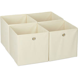 Relaxdays - Scatola Portaoggetti, Set 4 Box a Cubo da Scaffale, hlp 30 x 30 x 30 cm, Portagiochi Pieghevole, Stoffa, Beige