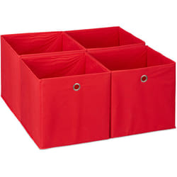 Relaxdays - Scatola Portaoggetti, Set 4 Box a Cubo da Scaffale, hlp 30 x 30 x 30 cm, Portagiochi Pieghevole, Stoffa, Rosso