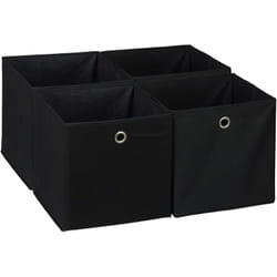 Relaxdays - Scatola Portaoggetti, Set 4 Box a Cubo da Scaffale, hlp 30 x 30 x 30 cm, Portagiochi Pieghevole, Stoffa, Nero