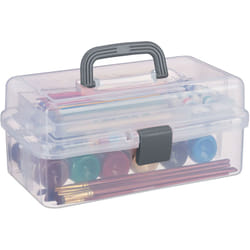 Relaxdays Scatola Trasparente Plastica, 9 Scomparti Per Oggetti, Maniglia e Chiusura A Scatto, HLP 14,5x33x19 cm, Grigio