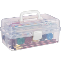Relaxdays - Scatola Trasparente Plastica, 9 Scomparti Per Oggetti, Maniglia e Chiusura a Scatto, hlp 14,5x33x19 cm, Bianco