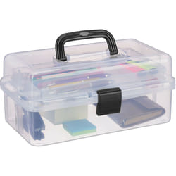 Relaxdays Scatola Trasparente Plastica, 9 Scomparti Per Oggetti, Maniglia e Chiusura A Scatto, HLP: 14,5x33x19 cm, Nero