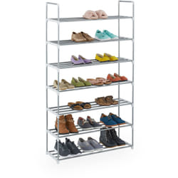 Scarpiera con 7 Ripiani, fino a 28 Paia di Scarpe, ad Incastro, Portascarpe, 160,5x90x31 cm, Argentato Bianco - Relaxdays