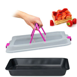 Relaxdays - Teglia con Coperchio, Pirofila Rettangolare, Casseruola Portatorte con Manici, 3in1, LxP 40,5 x 32,5 cm, Rosa