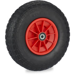 Relaxdays Ruota per Carriola 4.00-6, Gomma Piena Antiforatura, Cerchione Plastica, Ruotino Scorta, 100 kg, Nero Rosso