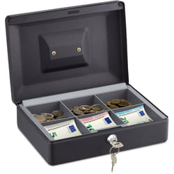 Relaxdays - Cassetta con Serratura, Porta Soldi con Chiave, per Banconote e Monete in Ferro, HxLxP: 9 x 25 x 18 cm, Nero