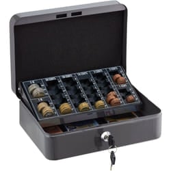 Relaxdays - Cassetta con Serratura, Porta Soldi con Chiave, per Banconote e Conta Monete, in Ferro, 9x25x18 cm, Grigio