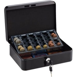 Relaxdays - Cassetta con Serratura, Porta Soldi con Chiave, per Banconote e Conta Monete, in Ferro, 9x25x18 cm, Nero