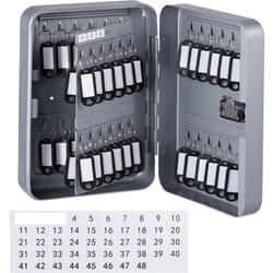 Relaxdays - Armadietto Portachiavi da Parete, Cassetta Sicurezza con Codice, 48 Ganci Appendi Chiavi, 25x18x7,5 cm, Grigio