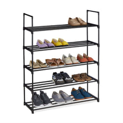 Scarpiera in Metallo, 5 Ripiani, fino a 20 paia di Scarpe, in Acciaio e Plastica, 114,5 x 90,5 x 30,5 cm, Nero - Relaxdays