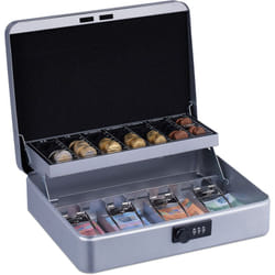 Relaxdays - Cassetta con Combinazione Numerica a 3 Cifre, per Banconote, Scomparto per Monete, 8,5x30,5x25 cm, Argento