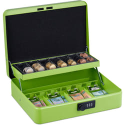 Relaxdays - Cassetta con Combinazione Numerica a 3 Cifre, per Banconote, Scomparto per Monete, 8,5x30,5x25 cm, Verde