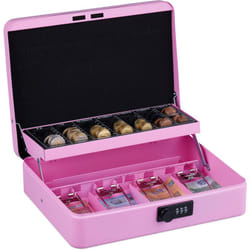 Relaxdays - Cassetta con Combinazione Numerica a 3 Cifre, per Banconote, Scomparto per Monete, 8,5x30,5x25 cm, Rosa