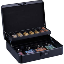 Relaxdays - Cassetta con Combinazione Numerica a 3 Cifre, per Banconote, Scomparto per Monete, 8,5x30,5x25 cm, Nero