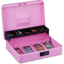 Relaxdays - Cassetta con Combinazione Numerica a 3 Cifre, Porta Soldi con Inserto per Monete e 4 Scomparti, Ferro, Rosa