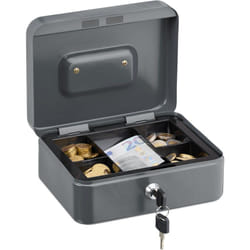 Relaxdays Cassetta con Serratura, Porta Soldi con Inserto Rimovibile, 5 Scomparti, in Ferro, 8,5 x 20 x 17 cm, Grigio