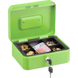 Relaxdays - Cassetta con Serratura, Porta Soldi con Inserto Rimovibile, 5 Scomparti, in Ferro, 8,5 x 20 x 17 cm, Verde