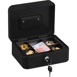 Relaxdays - Cassetta con Serratura, Porta Soldi con Inserto Rimovibile, 5 Scomparti, in Ferro, 8,5 x 20 x 17 cm, Nero
