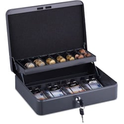 Relaxdays - Cassetta con Serratura, Porta Soldi per Banconote, con Scomparto per Monete, Ferro 8,5x30,5x24,5 cm, Grigio