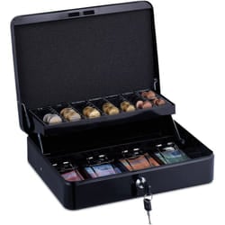 Relaxdays - Cassetta con Serratura, Porta Soldi per Banconote, con Scomparto per Monete, Ferro 8,5x30,5x24,5 cm, Nero