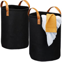 Relaxdays - Cesto Portabiancheria da 28 l, Set 2 Cestini Porta Biancheria in Feltro con Manici, Bagno, HxD: 47x30 cm, Nero