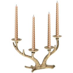Relaxdays - Portacandele a Quattro Bracci, Design a Corna di Cervo, Candelabro Vintage per Candele Lunghe, Ghisa, Dorato