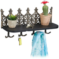 Relaxdays - Mensola Portachiavi con Mensola, con 8 Ganci Appendichiavi, in Ghisa dal Look Vintage, da Corridoio, Bronzo