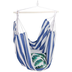 Poltrona Sospesa, Amaca a Dondolo in Cotone, Supporto in Legno, Esterno e Interno, fino a 150 Kg, Blu Bianco - Relaxdays