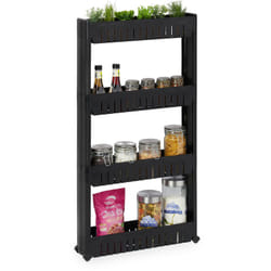 Relaxdays - Mobile Salvaspazio, 4 Ripiani, Scaffale Stretto per Bagno & Cucina, Carrello Portaoggetti in Plastica, Nero