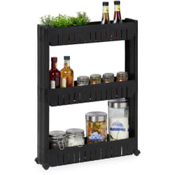 Relaxdays - Mobile Salvaspazio, 3 Ripiani, Scaffale Stretto per Bagno & Cucina, Carrello Portaoggetti in Plastica, Nero