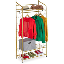 Relaxdays Stand Appendiabiti, in Metallo, con 3 Ripiani, Asta Attaccapanni, Vintage, HLP: 161 x 78 x 36 cm, Dorato