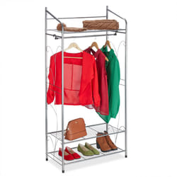 Relaxdays - Stand Appendiabiti, in Metallo, con 3 Ripiani, Asta Attaccapanni, Vintage, hlp: 161 x 78 x 36 cm, Argentato