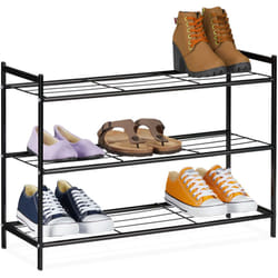Scarpiera da ingresso in Metallo, 3 Ripiani, Moderno Scaffale Porta Scarpe, 9 Paia, 50 x 70 x 26 cm, Nero - Relaxdays